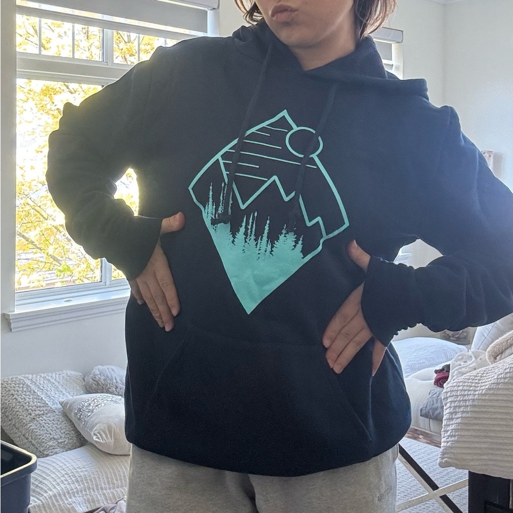 BNWT Black Hoodie with Teal Mountain Graphic